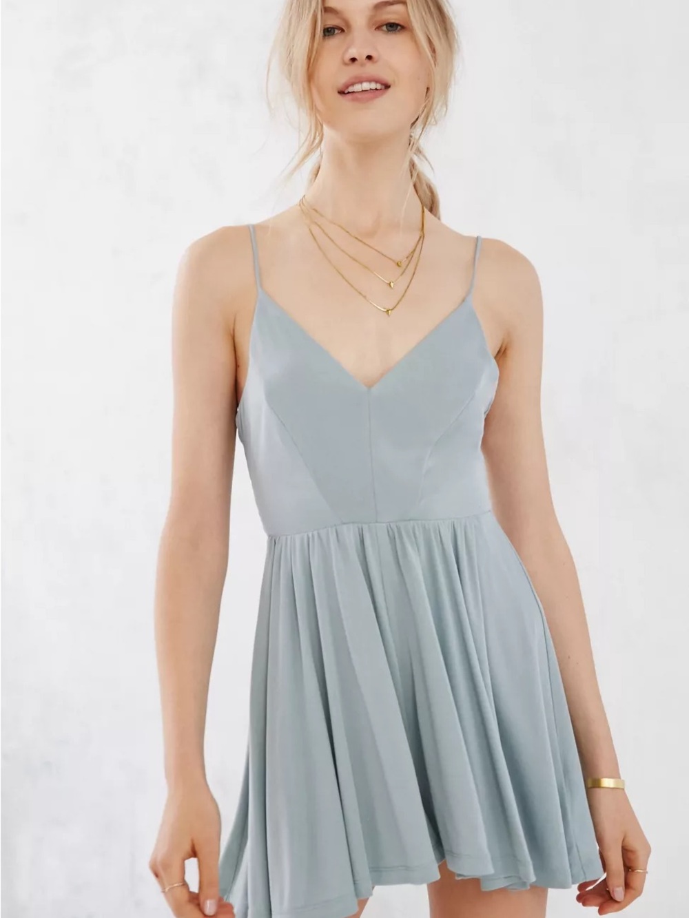 silence + noise Pale Blue Spaghetti Strap V-Neck Romper